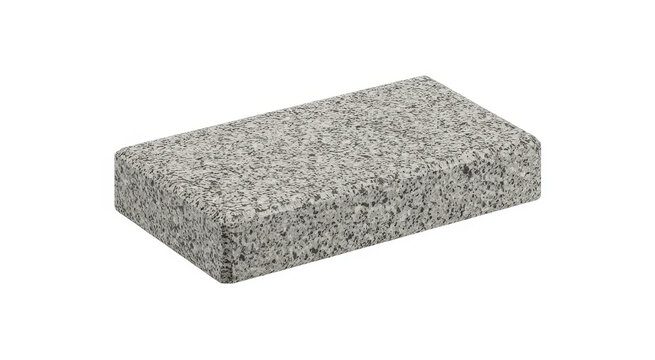 Rectangular granite stone block with speckled grey texture isolated on a plain white background