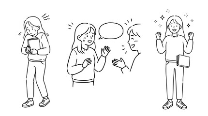 Obraz premium Vector illustration of a character talking and interacting with friends
