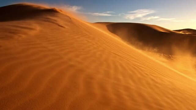 Desert Sand Dunes Blowing Wind Sunset Golden Hour Nature Landscape