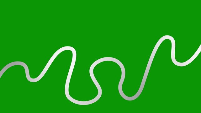 Animated silver tape appear and disappear. Decorative line with smooth. Looped video. Linear vector illustration isolated on green background.