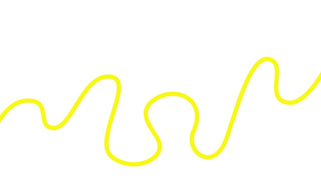 Animated yellow tape appear and disappear. Decorative line with smooth. Looped video. Linear vector illustration isolated on white background.