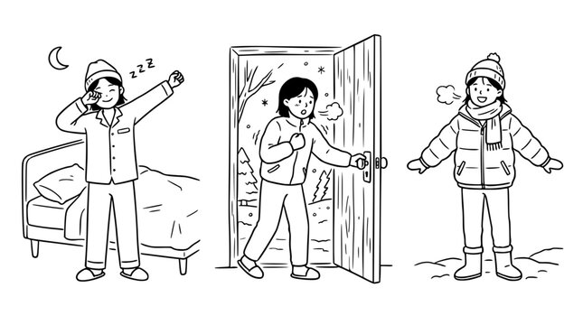 Morning Routine: Embracing the Chill Step by Step Illustration