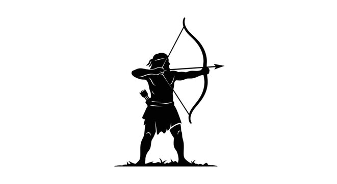 Man aiming bow and arrow sideways.