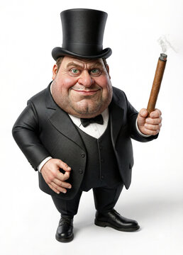 Humorous 3D Caricature of a Wealthy Corrupt Boss and Capitalist Smoking a Cigar