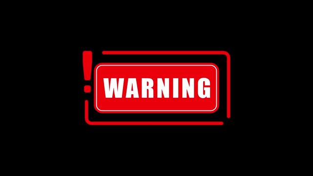 Warning stamp symbol, label sticker sign button, text banner vector illustration on animation video