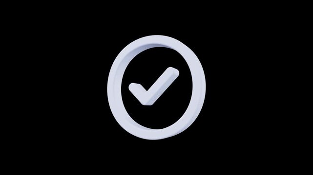 White check mark icon 3d rendered symbol of success approval on animation video