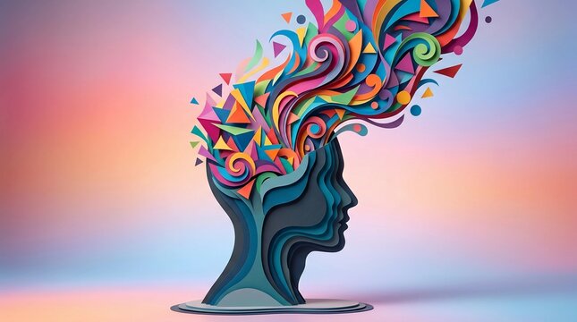 Vibrant swirls emerge from a human head in a colorful illustration