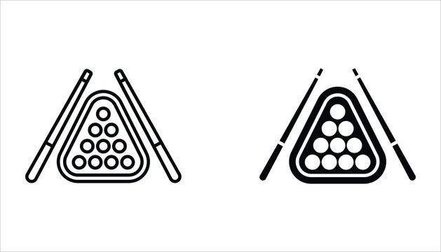 Billiard icon set. Billiard ball and stick symbol. Vector illustration for web design, isolated on white background.