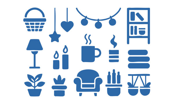 Modern flat outline home lifestyle icon set with simple clean design.