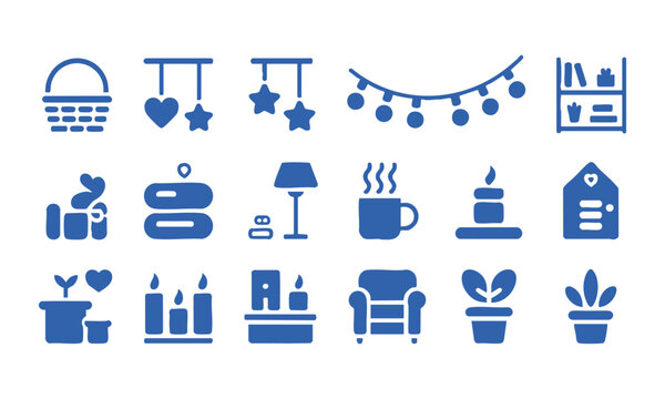 Flat minimal household icon set with clean modern vector style.