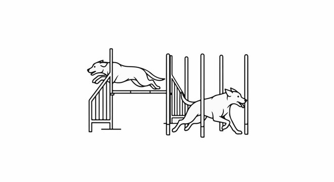 Two dogs in mid-action at a dog agility course