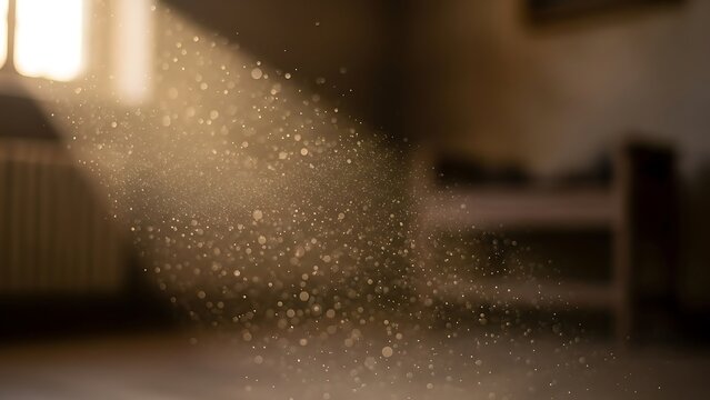 Dust particles in sunbeam indoor scene.