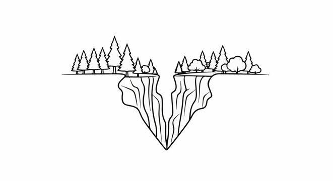 Stylized illustration of a forest atop a deep, V-shaped canyon