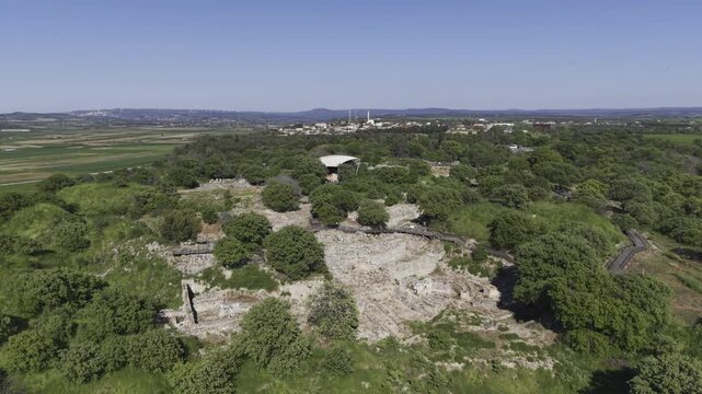 Aerial Drone View of Ancient Troy Archaeological Site in Canakkale Turkey UNESCO World Heritage Site