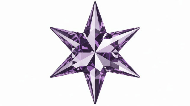 Six pointed purple crystal star shape with faceted edges isolated on a white background