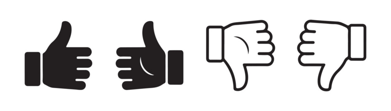 Various thumb up and thumb down icons designed for user interface feedback and voting system navigation.