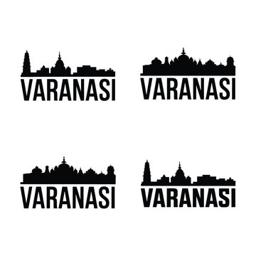 varanasi skyline silhouettes with text labels high quality