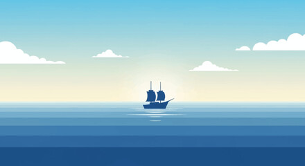 Obraz premium Sailboat on the ocean under a clear sky.
