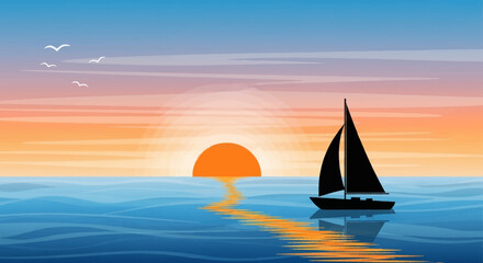 Naklejka premium Elegant Sailboat Navigating Calm Ocean Waters with Grace.