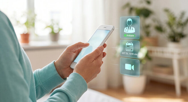 A person uses a smartphone for an online doctor appointment or telehealth consultation.