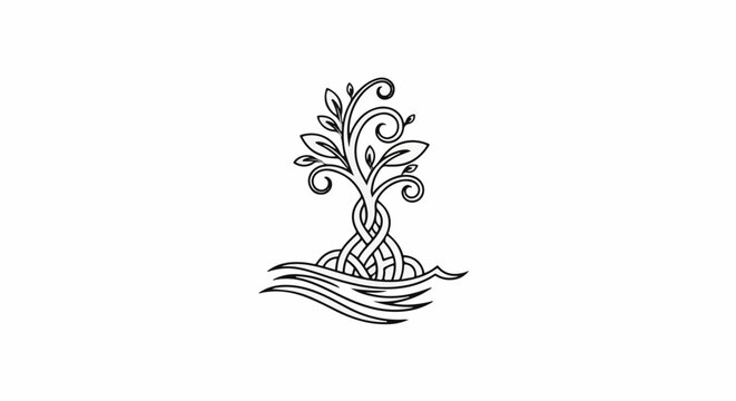 Ornate Celtic knot tree with swirling branches and leaves roots