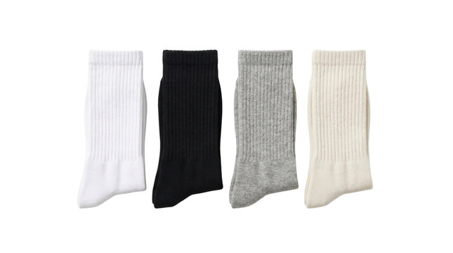 Four neutral ribbed cotton socks isolated on transparent background png