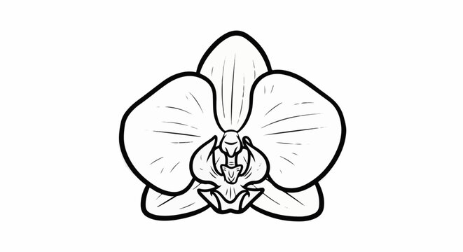 Black and white line drawing of an orchid bloom