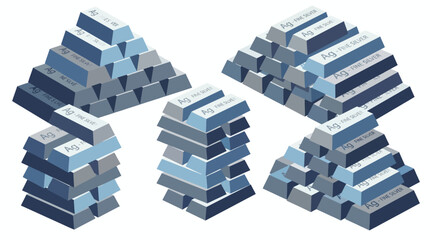 Fototapeta premium This vivid illustration showcases a collection of silver ingots arranged artistically, symbolizing wealth and value in a creative and modern visual format.