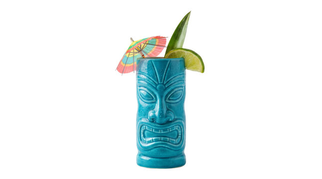 Tropical tiki cocktail with umbrella isolated on transparent background png