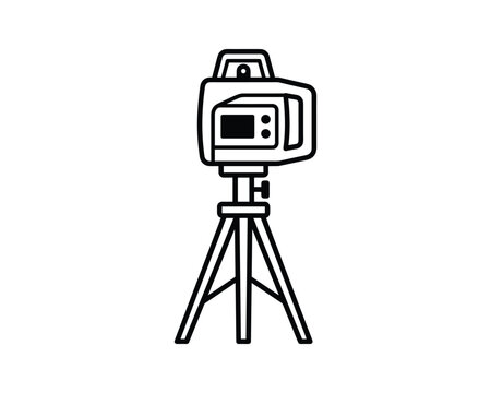 Outline icon of a surveyor laser level on a tripod for construction and measurement projects