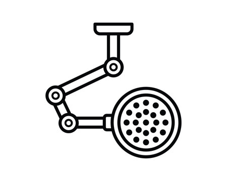 Outline icon of an operating room surgical light. Medical examination lamp with articulated arm.