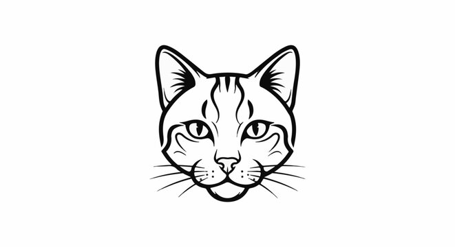 Stylized black and white line art drawing of a domestic cat's face