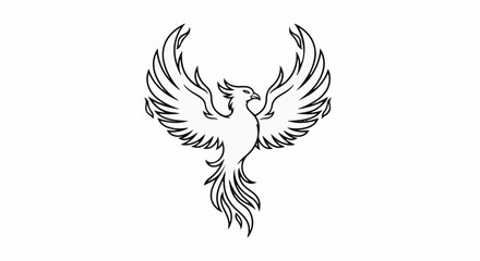 Fototapeta premium Stylized outline of a mythical bird with outstretched wings and tail