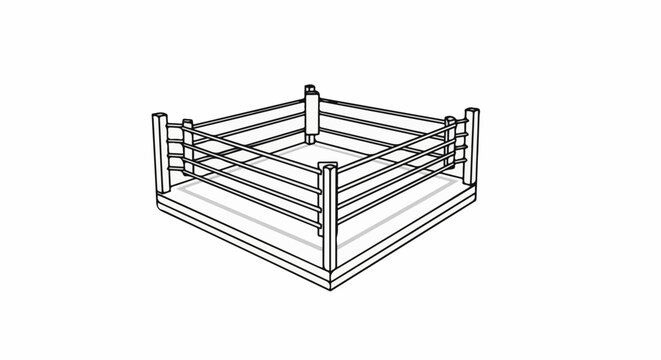 Simple line drawing of a boxing ring with three ropes and corner posts