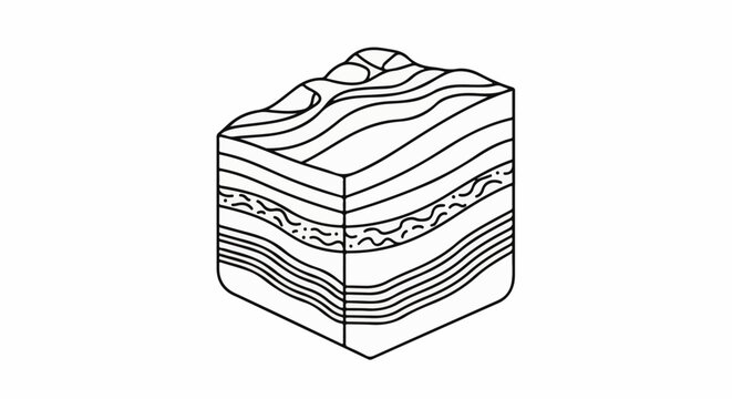 Cross-section of layered strata showing geological formations and wavy patterns