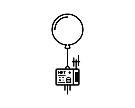 Vector outline illustration of a radiosonde package suspended below a weather balloon.