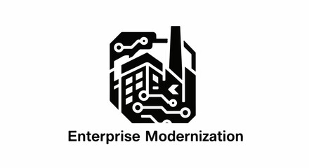 Fototapeta premium Stylized building with circuit board elements, indicating modernization