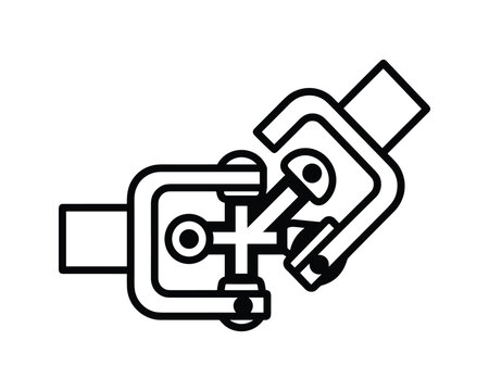 Vector line art illustration of a universal joint mechanical coupling for power transmission.