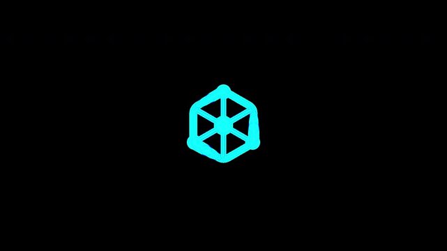 Dynamic 2D isometric hexagonal core circuit network, intensely glowing with vibrant neon cyan outlines, rotating seamlessly on an isolated transparent alpha channel.