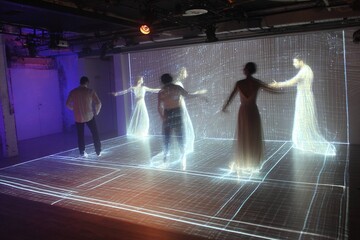 Obraz premium virtual club with hologram dancers