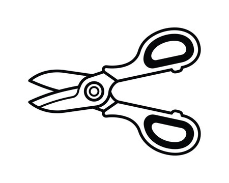 Vector outline illustration of tin snips with open blades, showing cutting tool for metalworking.