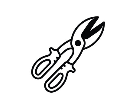 Vector outline illustration of tin snips, a heavy-duty hand tool for cutting metal.