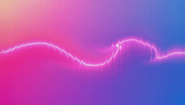 Audio waveform pulses with neon intensity against a vibrant gradient background, representing digital data transmission or rhythmic sonic vibrations for multimedia presentation usage.