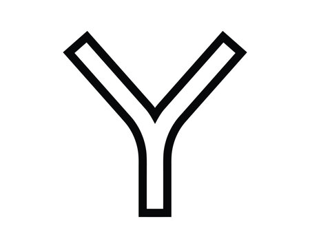 Black outline river fork map icon representing a path split or junction.
