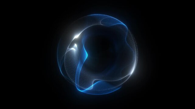 Luminous blue sphere form in dark space. Fluid waveform flow shaping abstract orb structure. Radiant energy field with soft motion oscillation depth. Futuristic digital volume with smooth dynamic aura