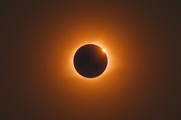 Obraz premium Solar eclipse showing diamond ring effect against dark sky