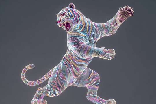 holographic tiger dancing to electronica