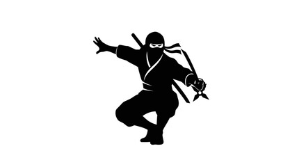 Obraz premium Ninja in black costume fighting stance.