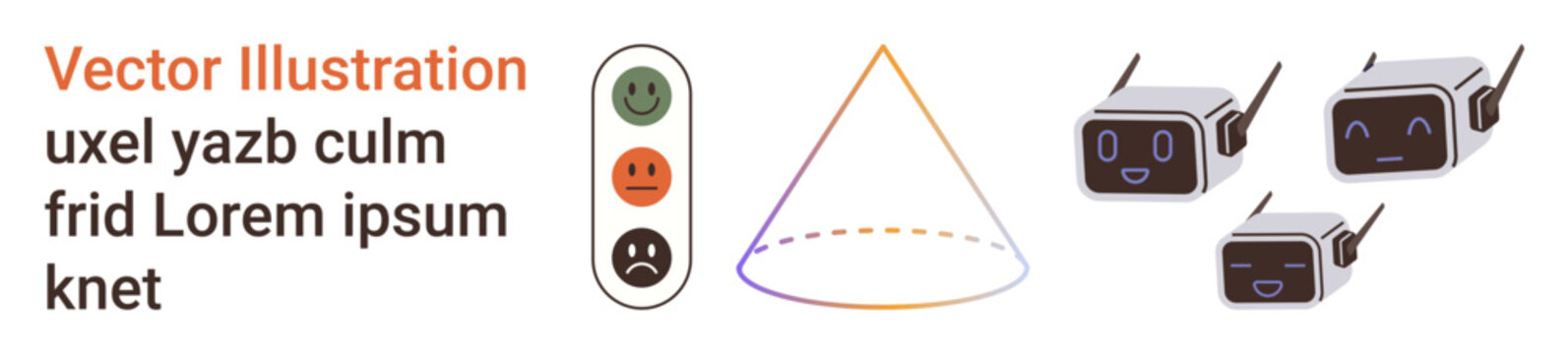 Emotional analysis, AI interaction, data visualization, robotics, human-machine connection, machine learning. emotion feedback system, gradient triangle and robotic faces. Emotional analysis and AI
