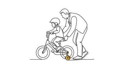 Fototapeta premium Continuous Line Drawing of Parent Teaching Child to Ride Bicycle Vector